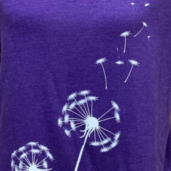 Hand Printed Upcycled XL Dandelion Make a Wish Cotton Blend Short Sleeve Tee - Picture 2 of 3